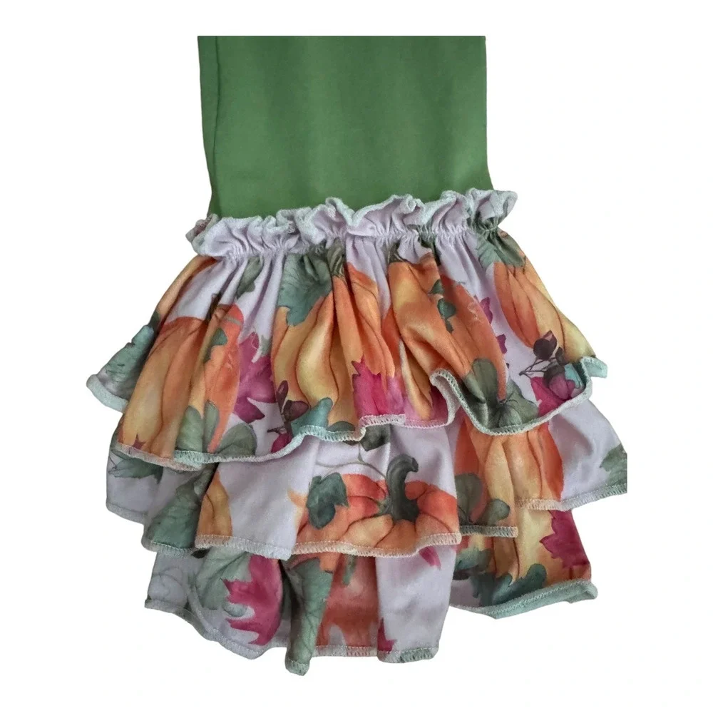 NWOT Pumpkin Leaf Fall Autumn Orange Crush Print Ruffle Top, leggings Set age 3T
